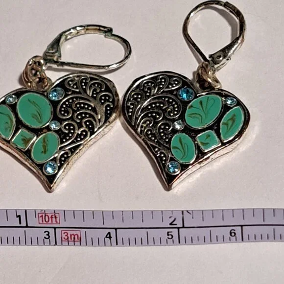 heart earrings silver and turquoise color - Picture 7 of 7
